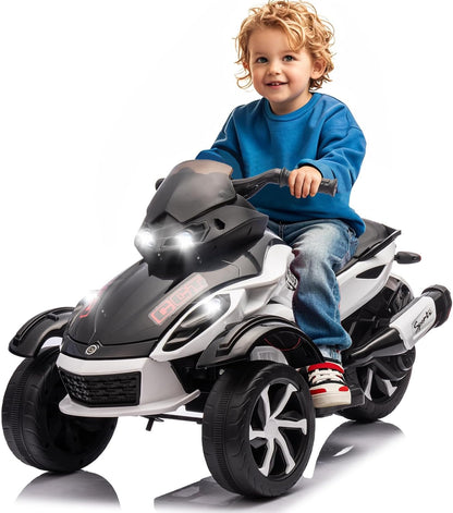 12V 3-Wheel Ride on ATV Electric Motorcycle for Kids, w/LED Lights, Music, One-Button Start, Forward/Backward, All-Terrain Wheels, Kids ATV Ride on Toy for Toddler Ages 3+, Easy Assemble, Black