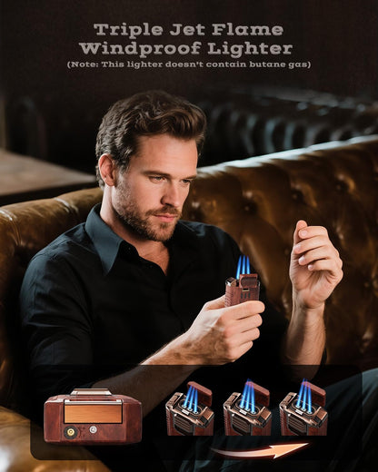5-in-1 Torch Lighter with Cutter, Punch, Holder and Draw Enhancer Tool, Triple Windproof Jet Flame, Refillable Lighters with Accessories, Cool Lighter Gifts for Men, Butane Lighter for Candle, Travel