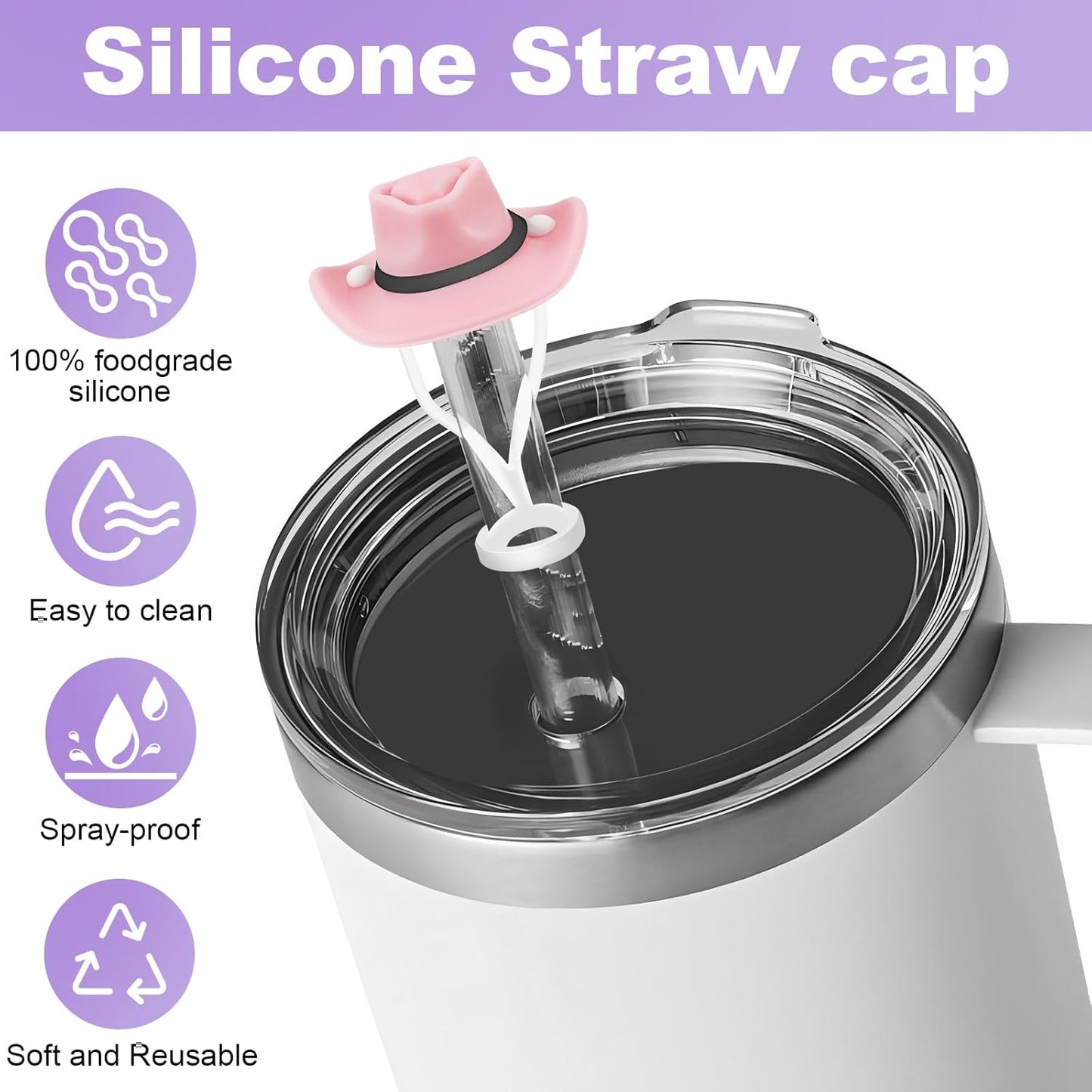 6 Pcs Straw Toppers Stanley Cup, 0.4In Reusable Silicone Cowboy Hat Straw Covers Compatible with 30 & 40 oz