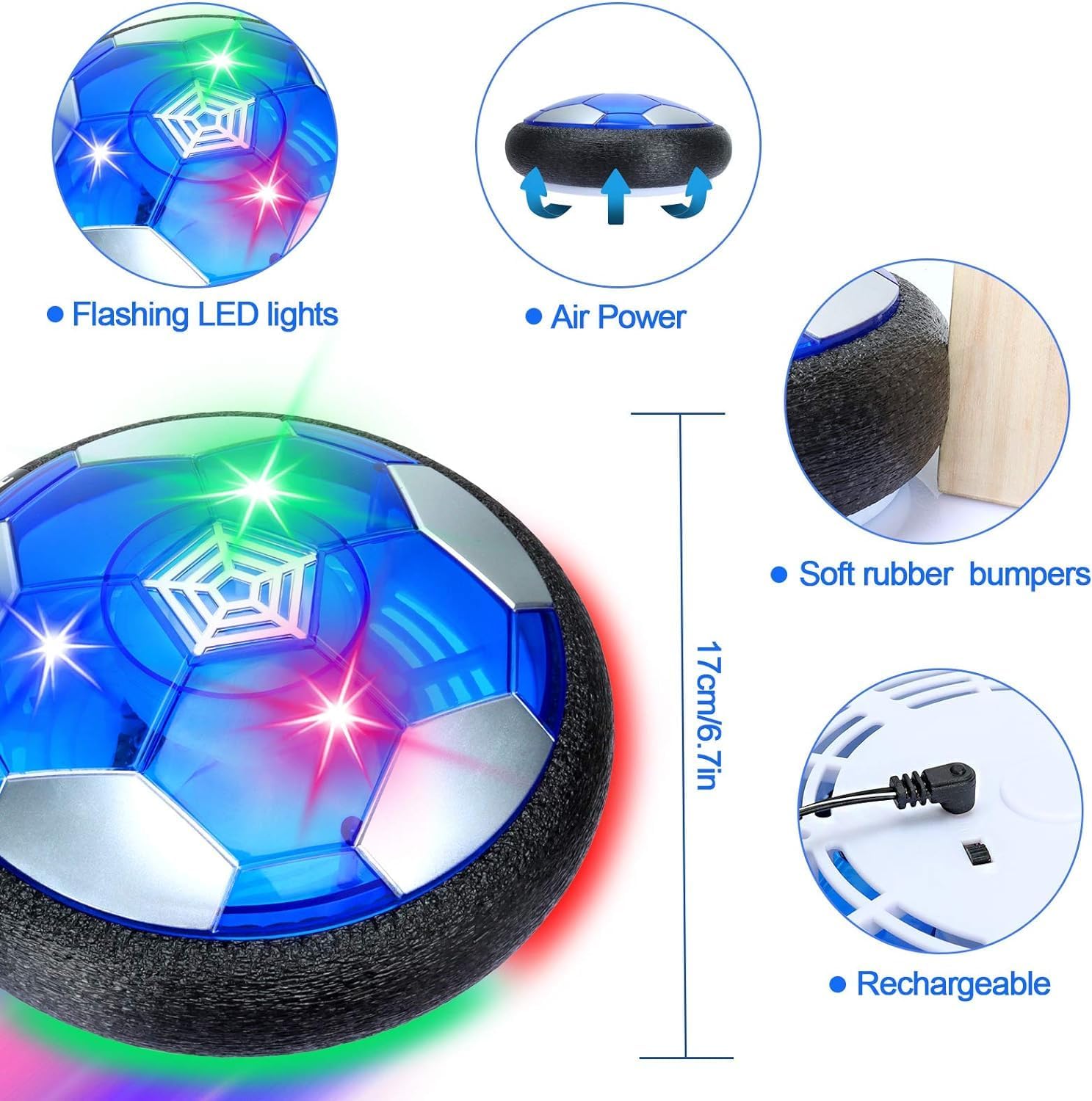 Hover Soccer Ball,Colorful LED Light and Soft Foam Bumper Hover Ball - Cykapu