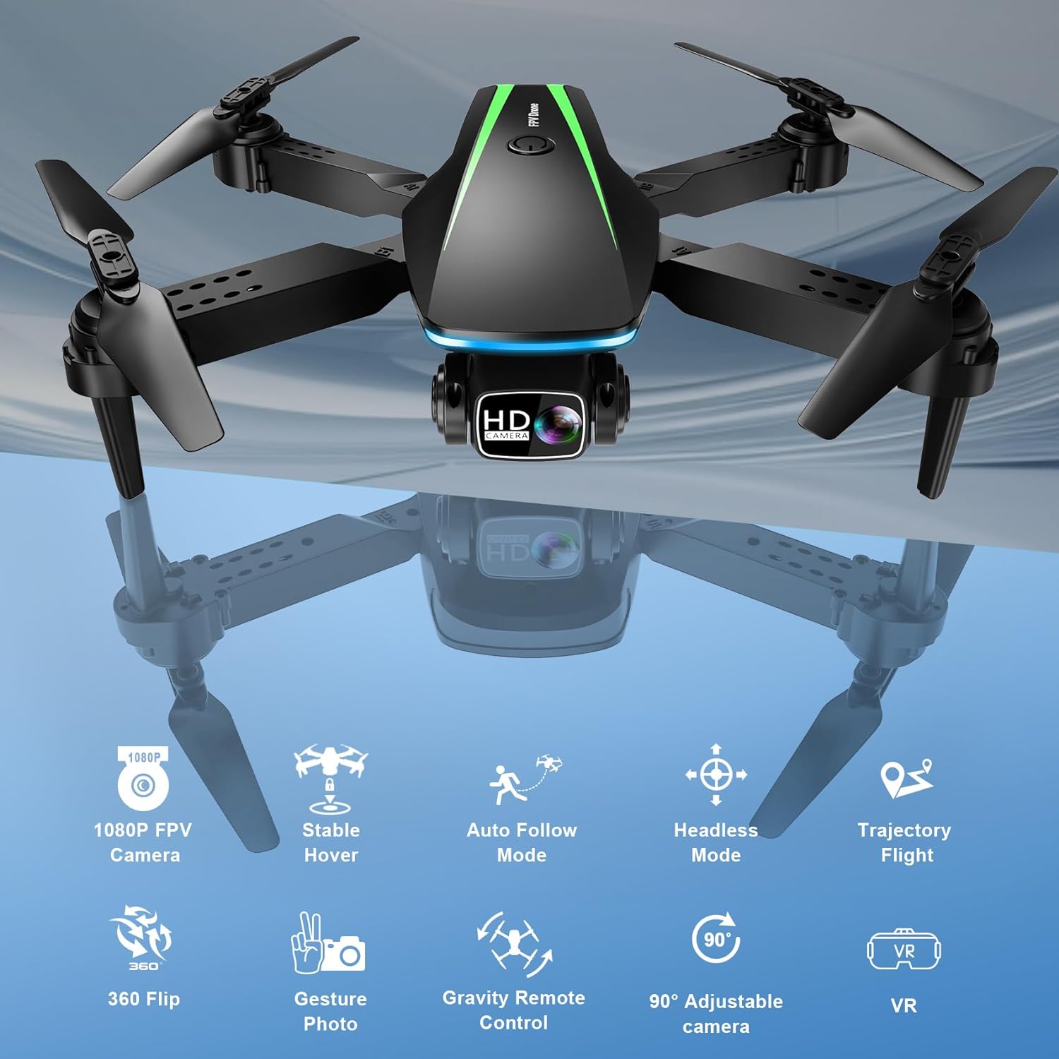 Mini Drone with Camera - 1080P HD Foldable Drone with Stable Hover, Gravity Control, Auto-Follow, Trajectory Flight