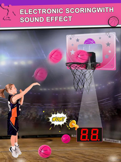 Indoor Basketball Hoop for Kids, Over The Door Mini Basketball Hoop with 3 Balls & Electronic Scoreboard - Cykapu