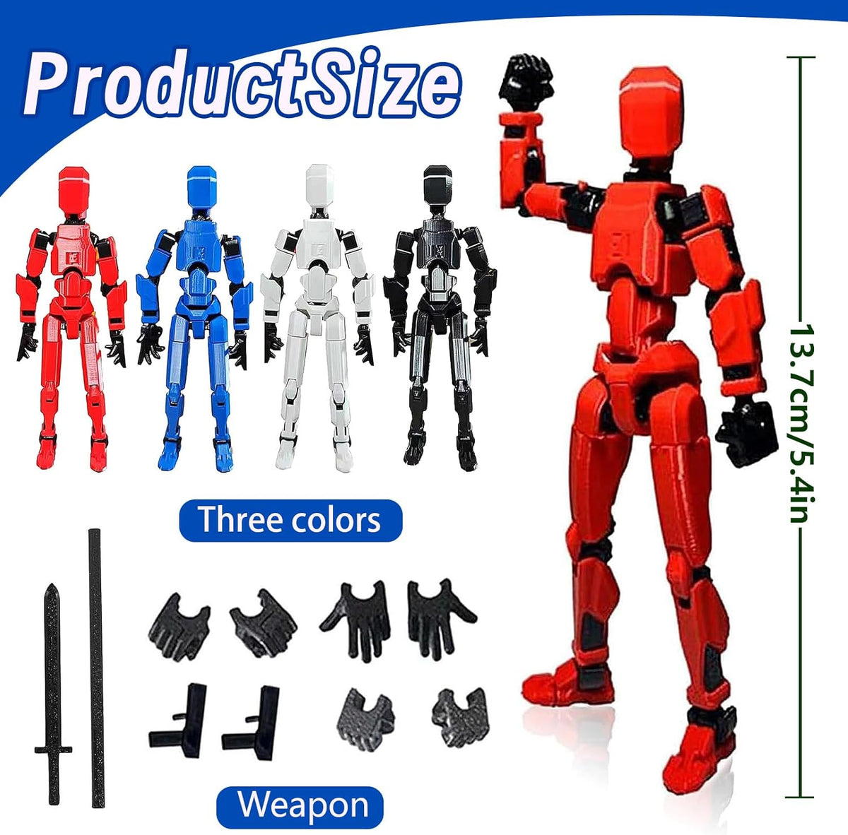 Titan 13 Action Figure, 4PCS Lucky 13 Action Figures, T13 Action Figure 3D Printed Robot Multi-Jointed Movable