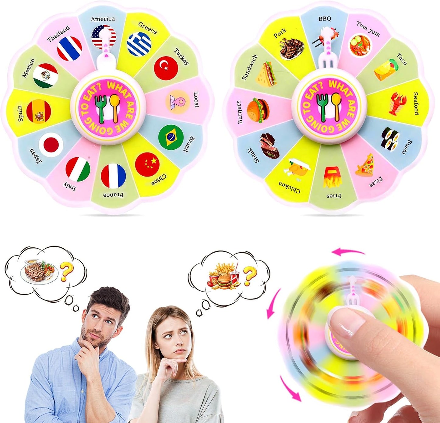 Food Decision Wheel Games - Food Spinner Wheel for Her Him Couples Gift Ideas, Date Night Ideas for Couples Valentines Day Gifts for Boyfriend Girlfriend Anniversary Birthday Gifts for Husband Wife