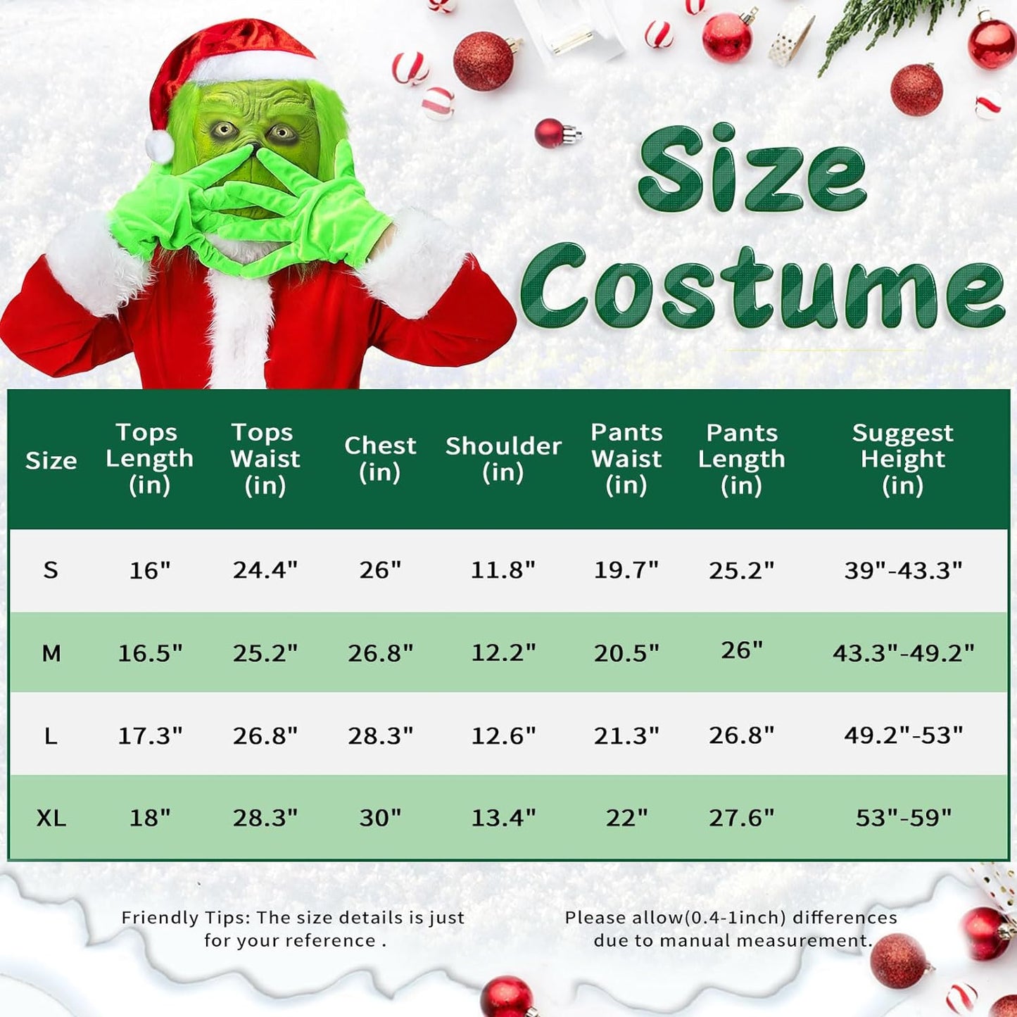 Christmas Green Big Monster Costume Kids, 7PCS - Cykapu