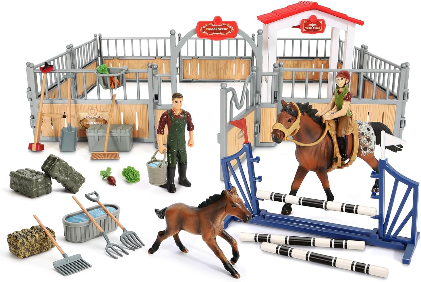 Horse Stable Playset,Horse Toys with Rider, Farm Animal Figurines Barn Toys