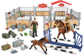 Horse Stable Playset,Horse Toys with Rider, Farm Animal Figurines Barn Toys
