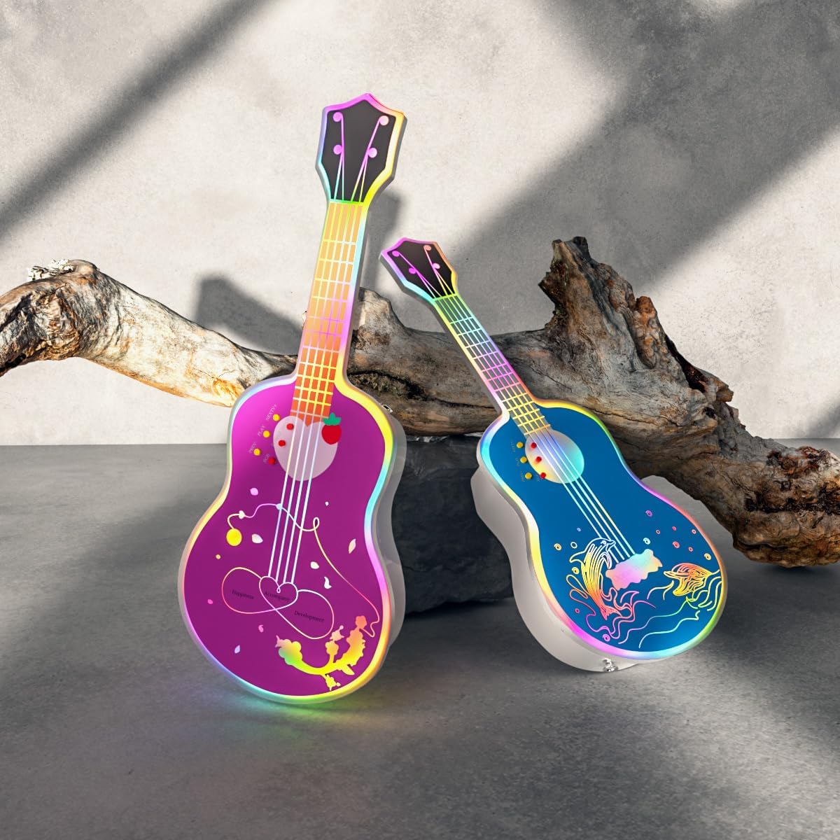 Guitar Speakers Kids Guitar Mini Guitar Play Music When Connected Dazzling Lights Guitar. Red