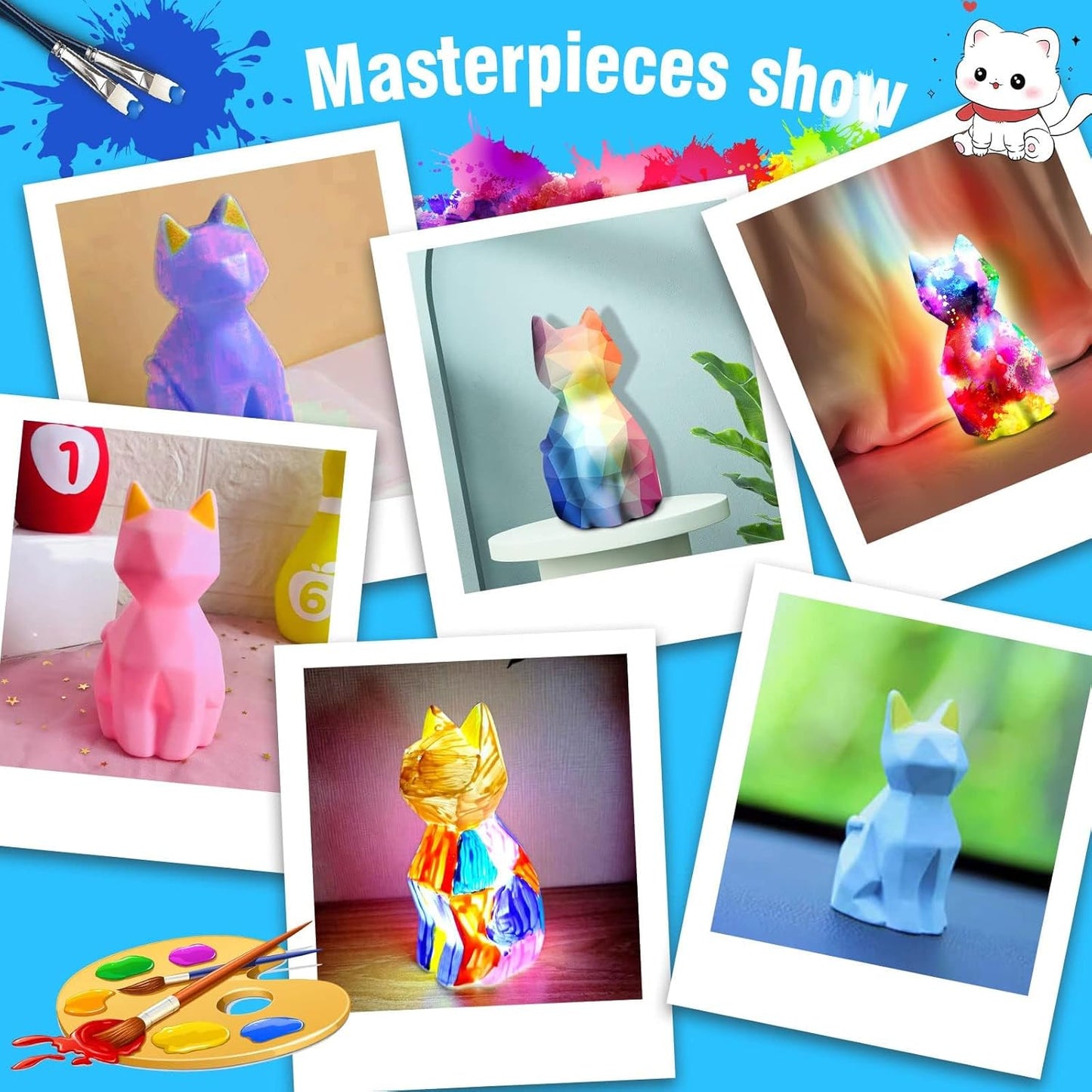 Paint Your Own Cat Lamp Art Kit, DIY Geometric Cat Lamp Night Light, Animals Toys Night Light
