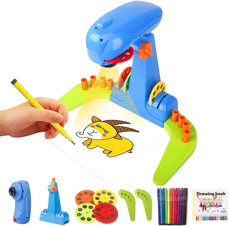 Kids Projection drawing Sketcher,Intelligent Drawing Projector Machine with 32cartoon patters and 12color Brushes - Cykapu
