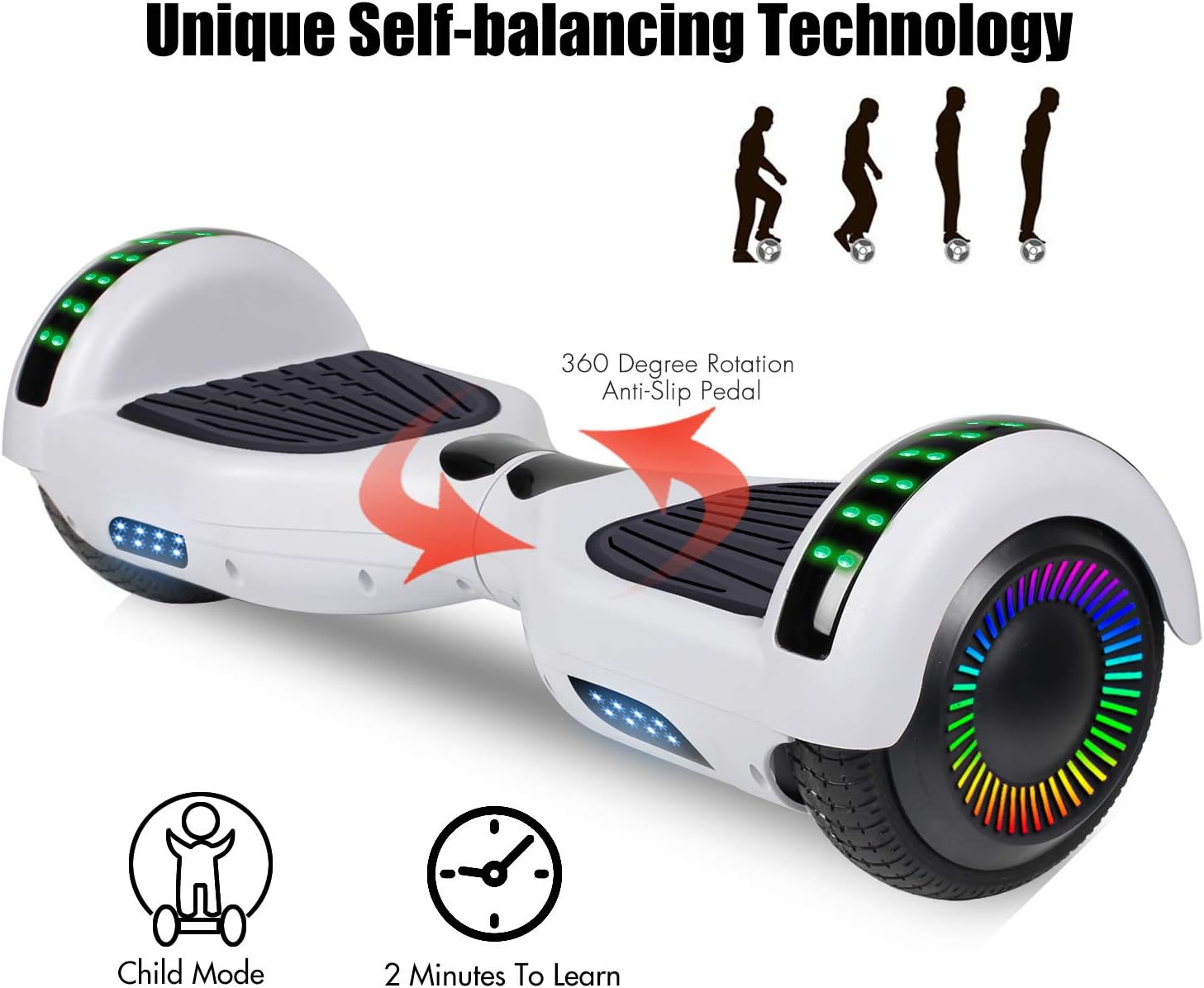 Hoverboard, 6.5" Self Balancing Scooter Hover Board with Bluetooth Wheels LED Lights