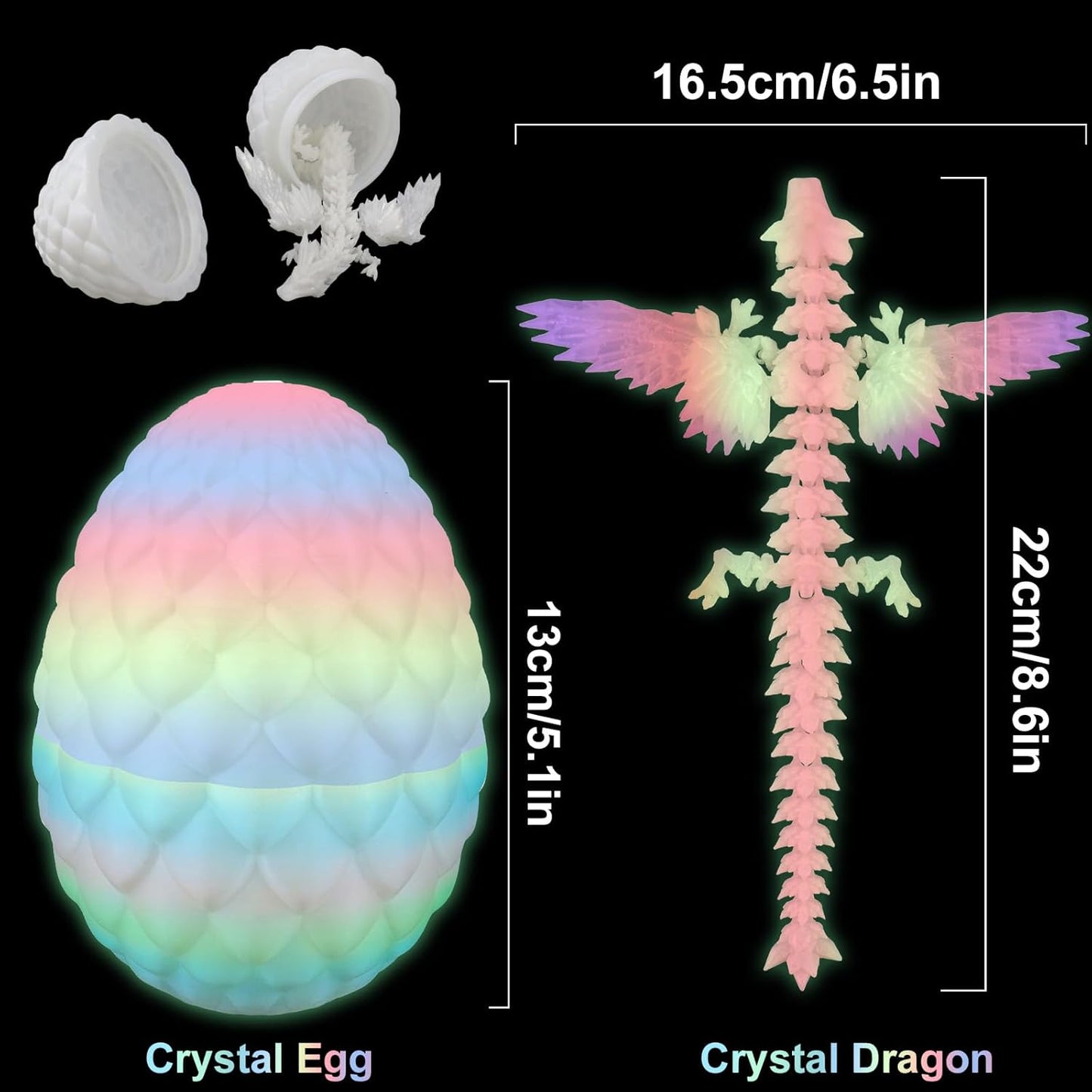 Flying Dragons Eggs, 3D Printed Dragon Egg with Articulated Wings Dragon Inside and with Glow in The Dark, Home Desktop Decor, Creative Ornaments, Easter Birthday Gifts for Kids