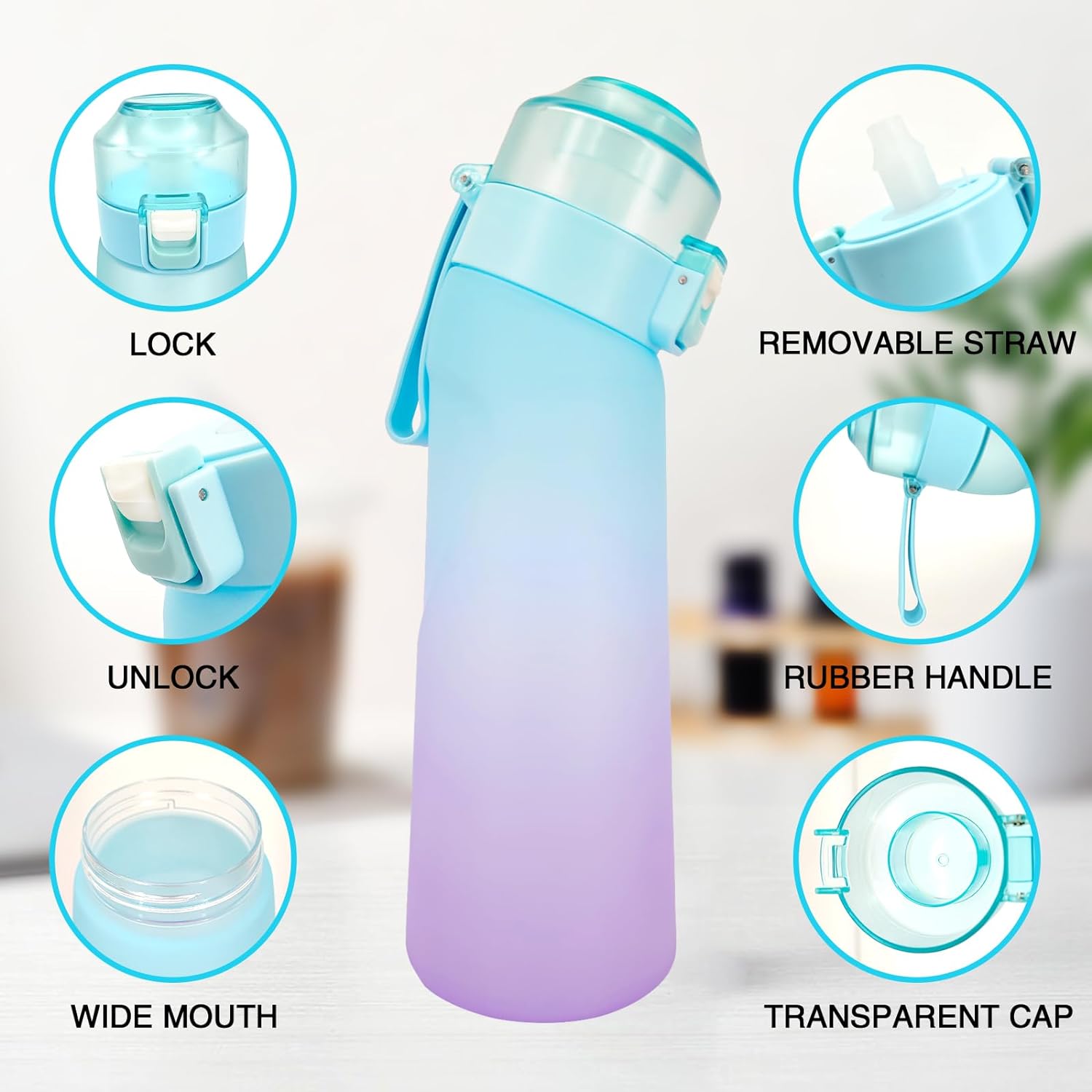 Air Water Bottle,650ML Scent Water Cup with 7 Flavour Pods,Leak Proof