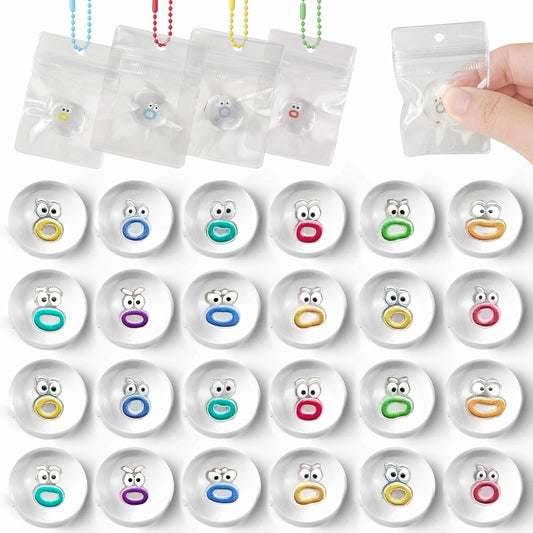 24 Packs Mini Squishies Expression Fidget Toys Adults with 24 Keychains, Sticky Cute Mini Sensory Toys