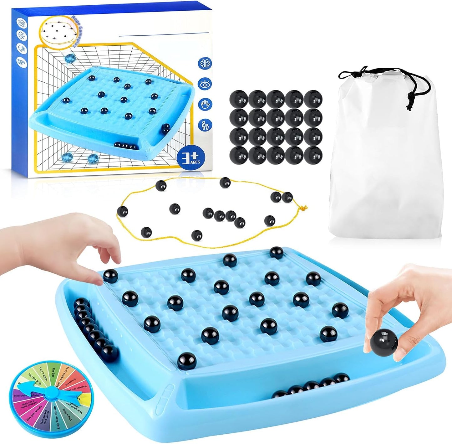 Magnetic Chess Game Magnetism Versus Chess Set, 20 Magnetic Balls Chess Board Game with Punishment Wheel Cykapu