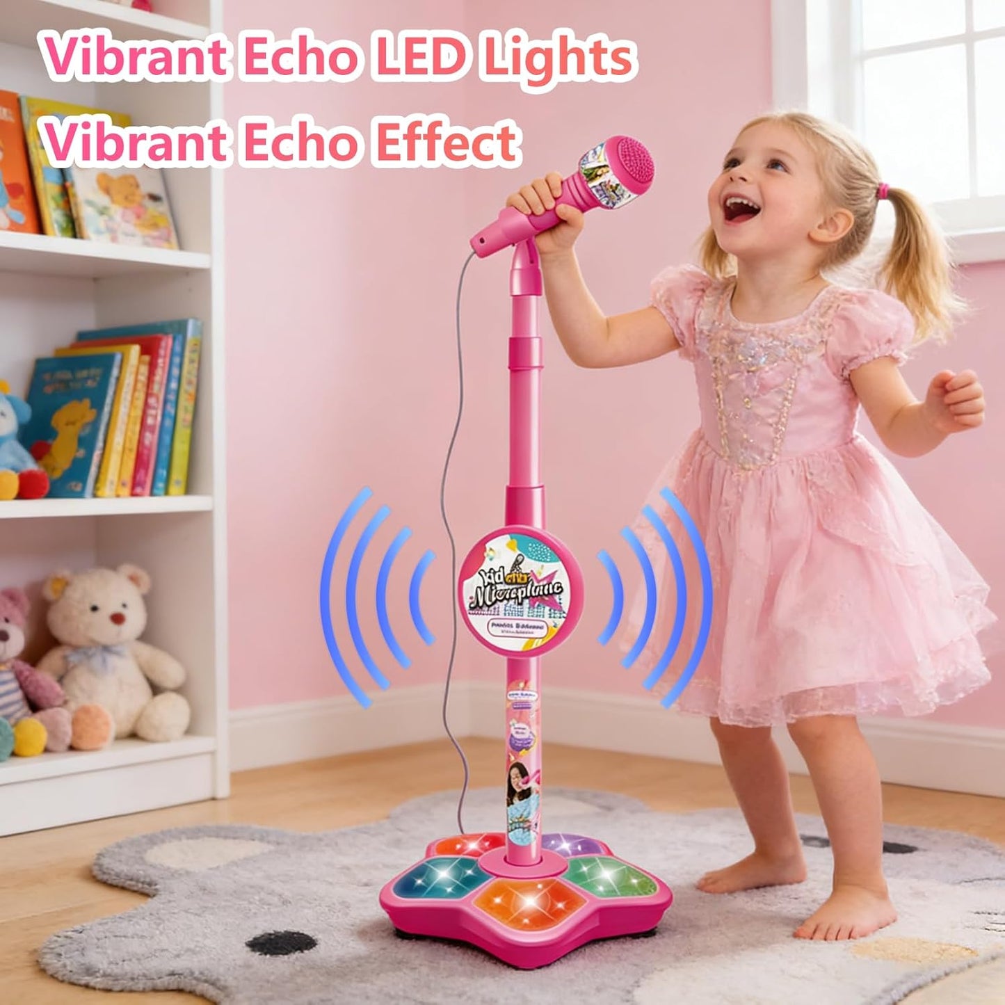 Microphone Toy, 2026 New Adjustable Microphone with Stand, Speaker & Colorful Lights, Funny Music Microphones Toy for Teenager, Birthday Gifts for Music Play Singers