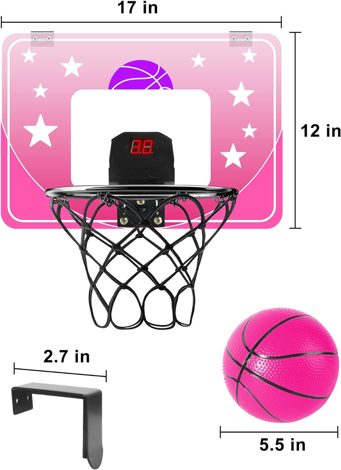 Indoor Basketball Hoop for Kids, Over The Door Mini Basketball Hoop with 3 Balls & Electronic Scoreboard - Cykapu