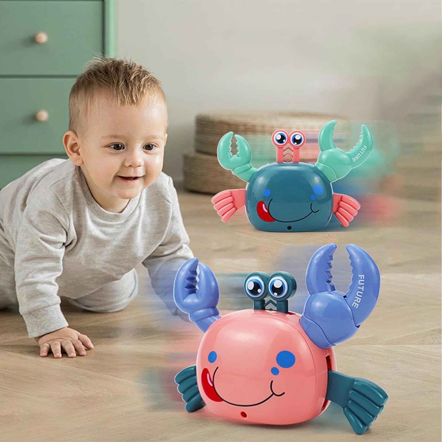 Baby Toys Crawling Crab, Infant Tummy Time Toys ,Light-Up Walking Dancing Moving Crab Learning Crawl System Music Sensing Interactive Musical Walking Dancing Toy