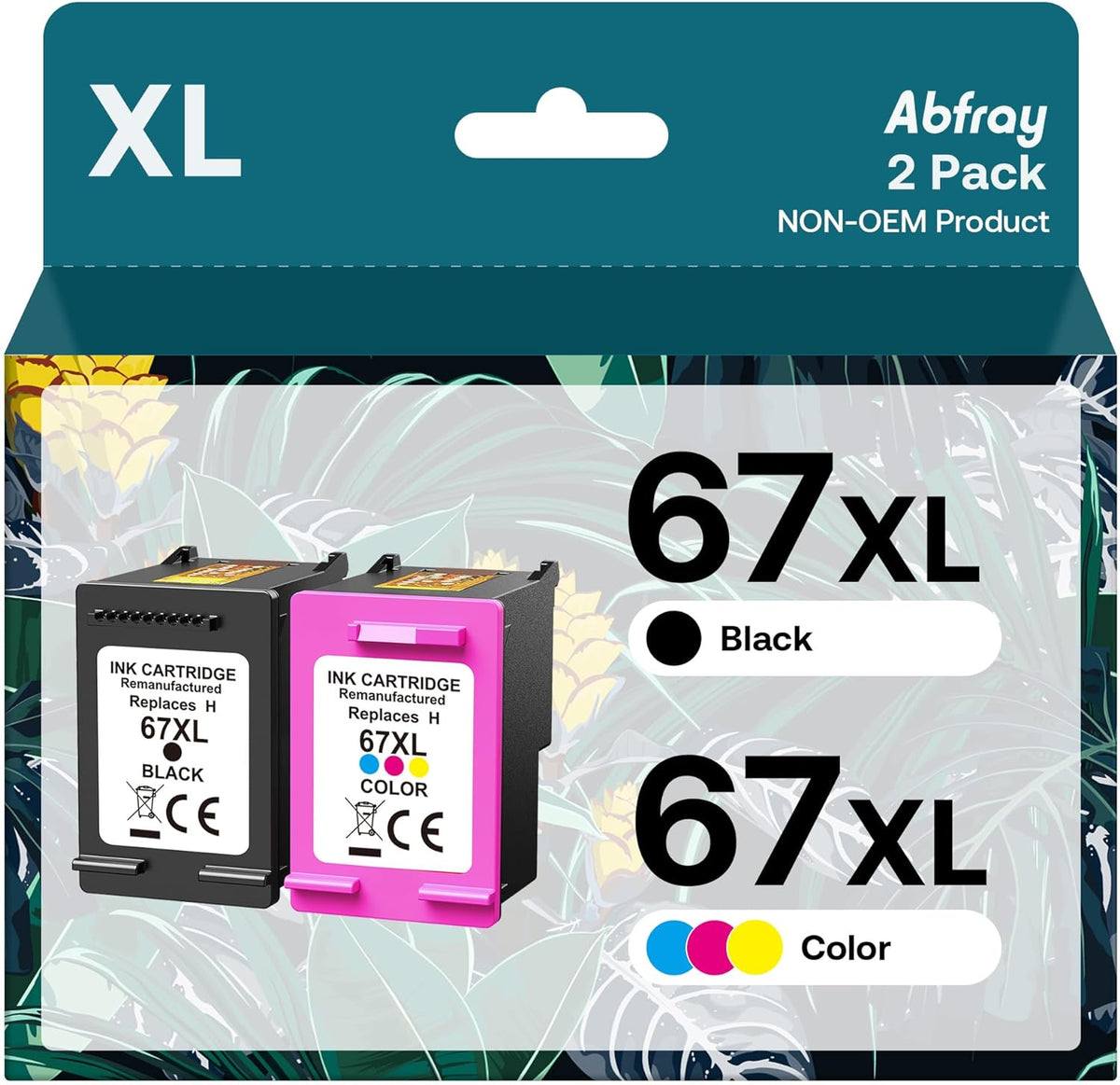 67XL Ink Cartridges Combo Pack Replacement for HP 67 XL High Yield Remanufactured for Envy 6055e 6055 6052 6075 Envy Pro 6455e 6455 6475 6452 6458 DeskJet 4155 2755e 2755 4052 (1 Black, 1 Tri-Color) Cykapu
