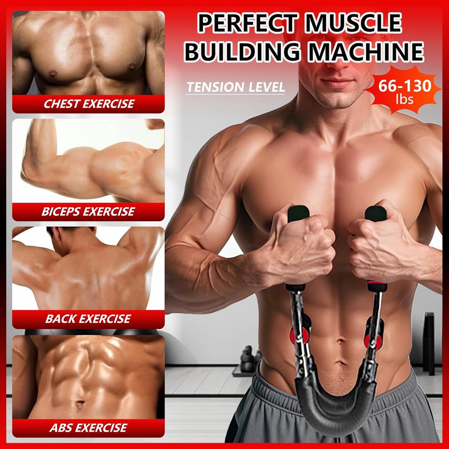 Chest Workout Equipment, Twister Arm Traine, 3 Holes Adjustable 66-130lb Portable Detachable Fitness