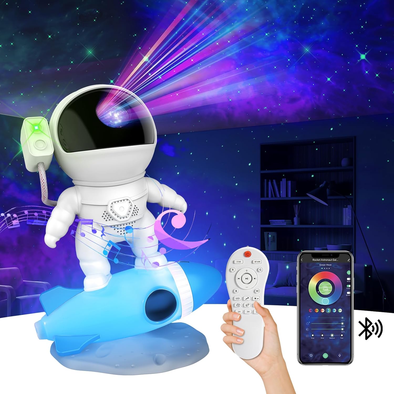 Astronaut Galaxy Projector, 15 White Noise Sound Star Projector Night Light for Kids with Bluetooth Music Speaker - Cykapu
