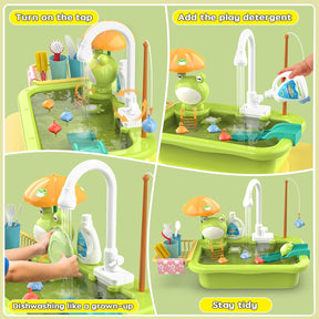 Play Sink Toy with Running Water, Kids Play Kitchen Accessories with Automatic Water Circulation - Cykapu