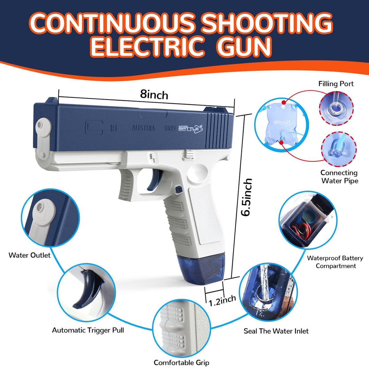 Electric Water Gun for Adults & Kids, 2PCS Automatic Squirt Guns Toys, Large Capacity Water Gun, Long Range 33 FT Water Guns