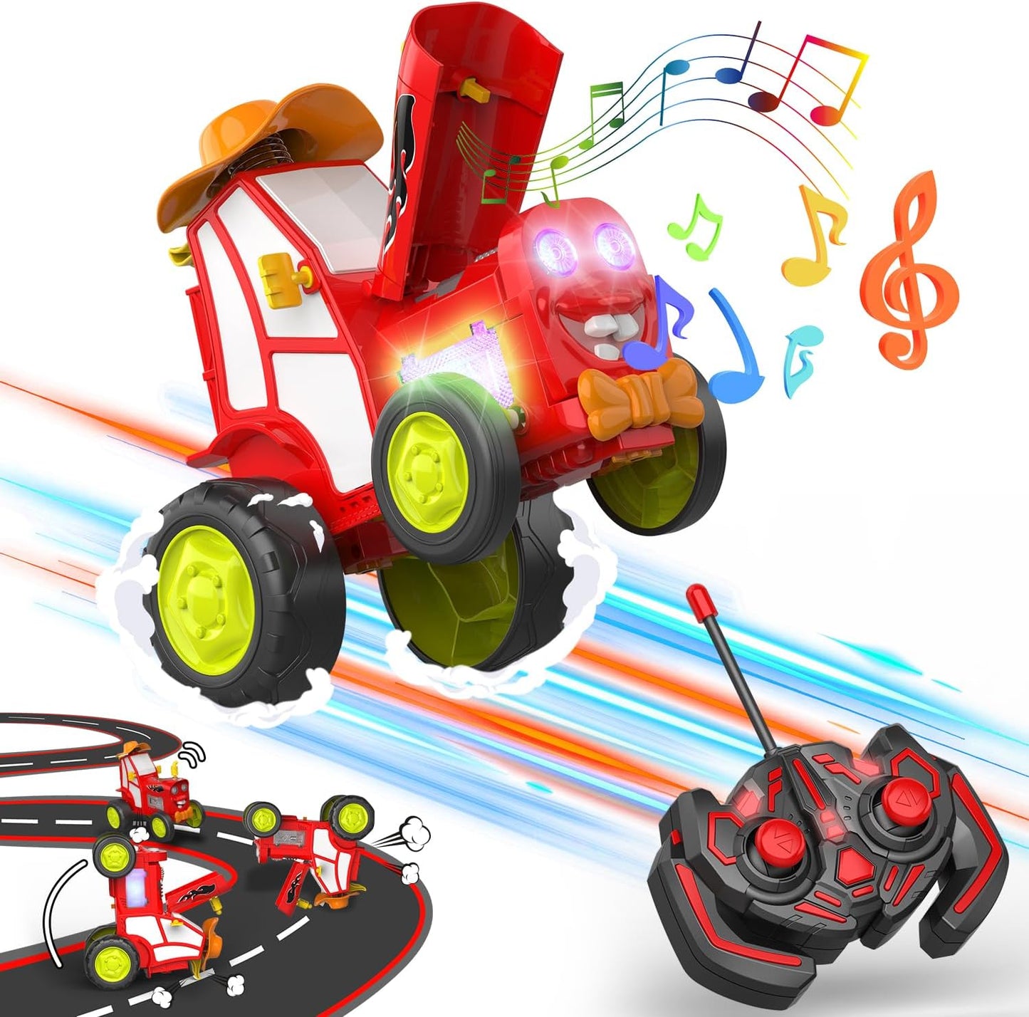 Crazy Jumping Car, Remote Control Car, Toddler RC Car with LED Light Music Rocking Tumbling - Cykapu