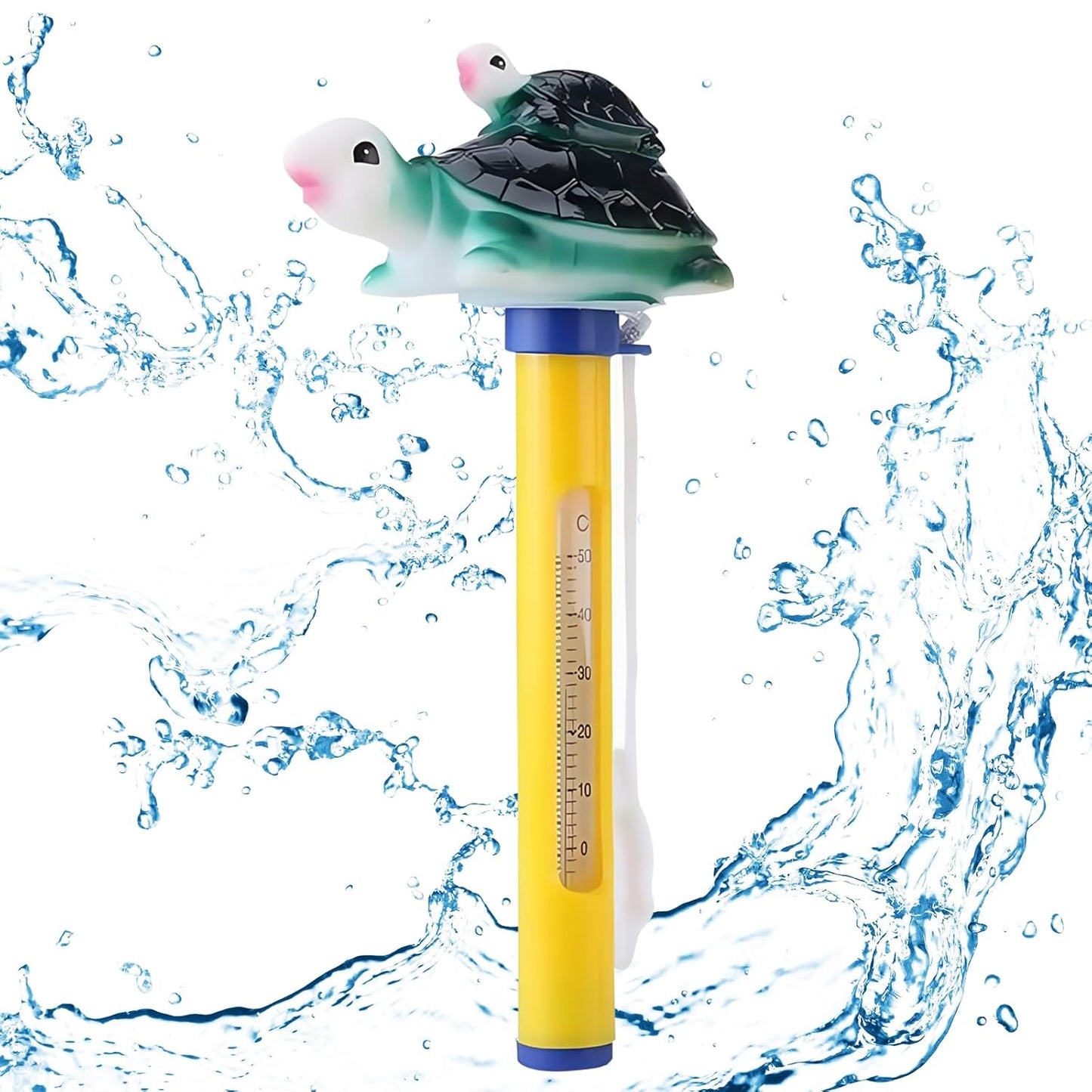 Floating Pool Thermometer, Floating Turtle Thermometer F/C Display with String Easy to Read, Shatter Resistant, for Outdoor & Indoor Swimming Pools, Spas, Hot Tubs & Aquariums (Turtle)