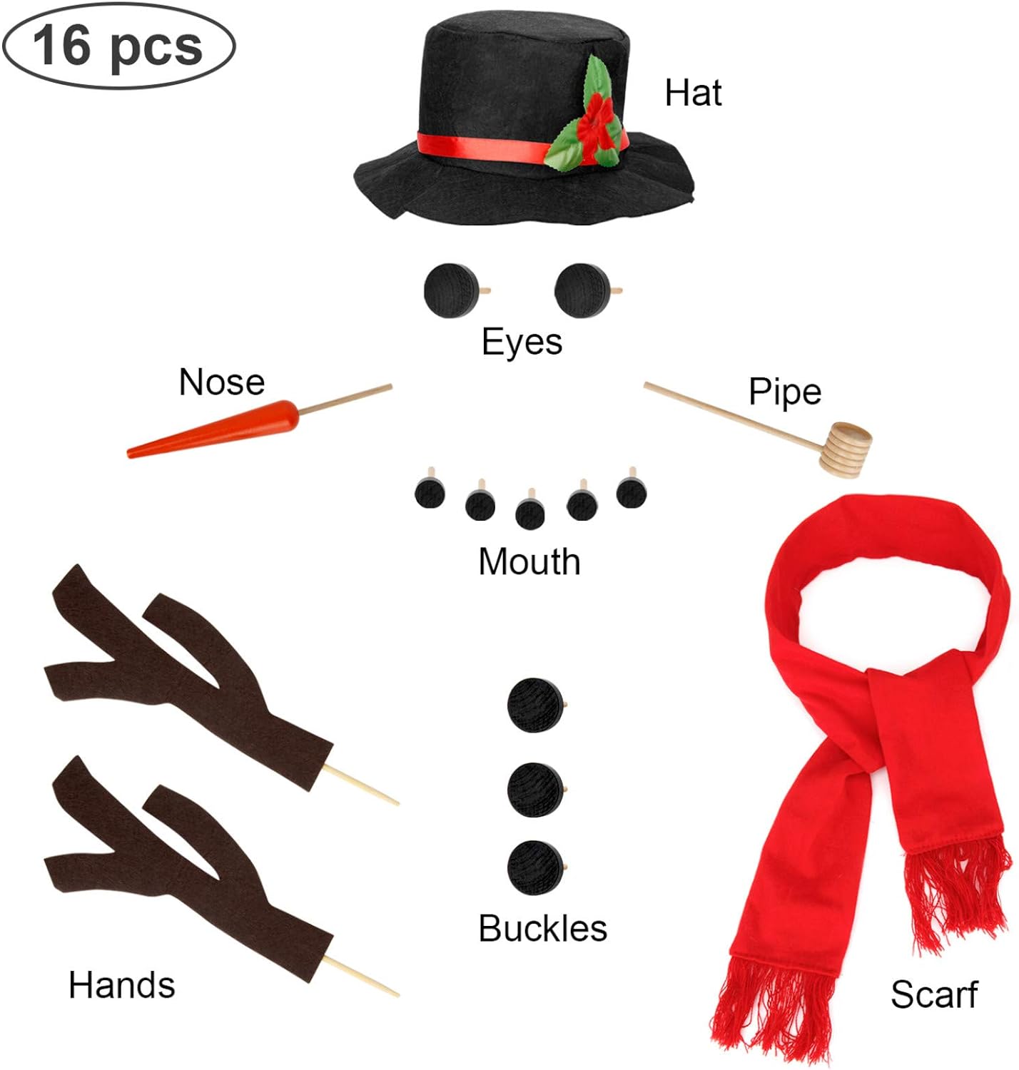 16Pcs Snowman Decorating Kit, Snowman Making Kit Winter Party Kids Toys