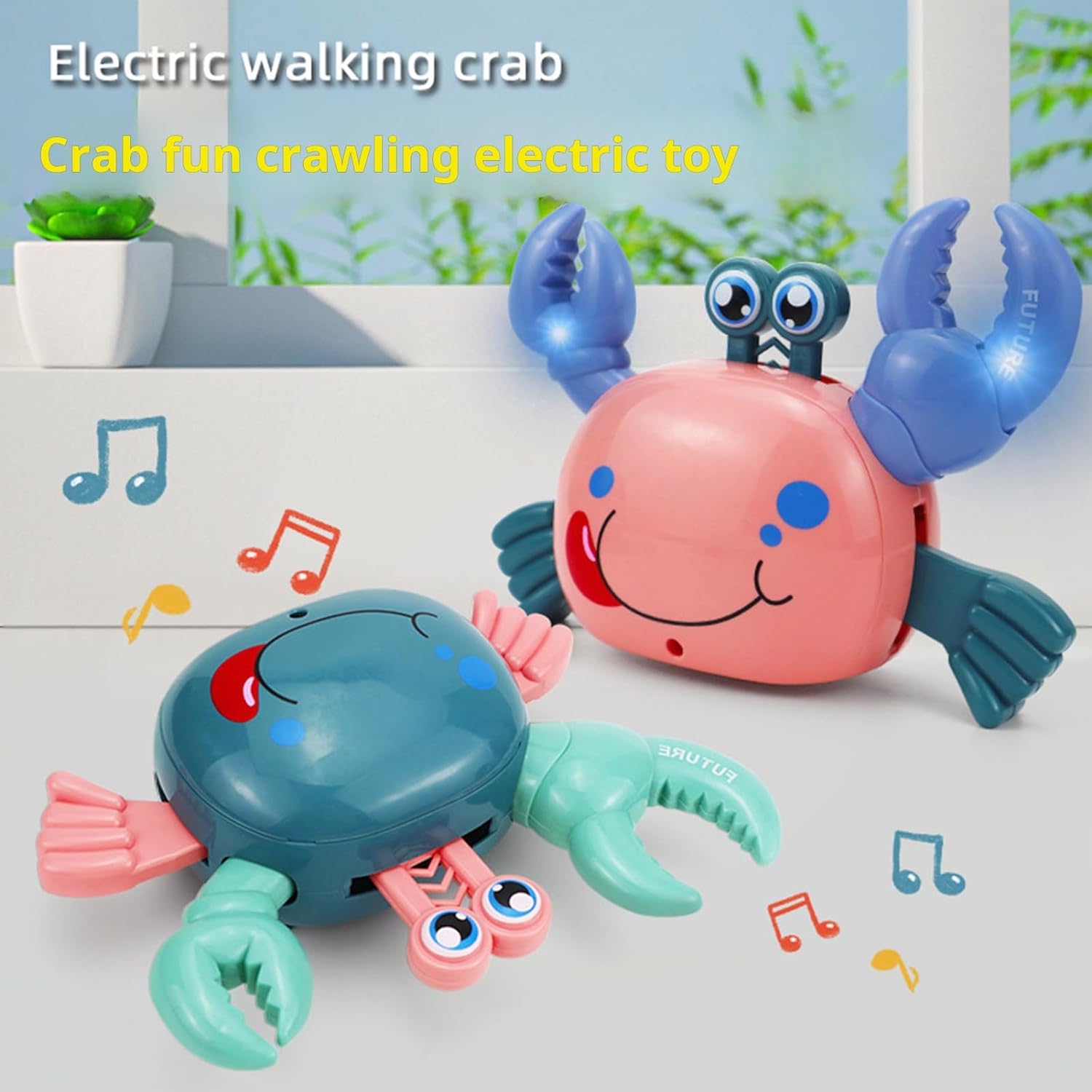 Baby Toys Crawling Crab, Infant Tummy Time Toys ,Light-Up Walking Dancing Moving Crab Learning Crawl System Music Sensing Interactive Musical Walking Dancing Toy