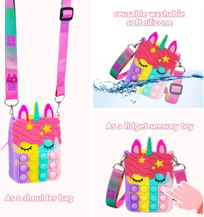 Small Pop Purse, Unicorn Pop Purse for Girl and Women Pop Bag with Unicorn Pop Toy