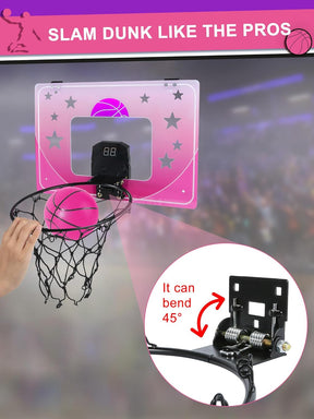 Indoor Basketball Hoop for Kids, Over The Door Mini Basketball Hoop with 3 Balls & Electronic Scoreboard - Cykapu