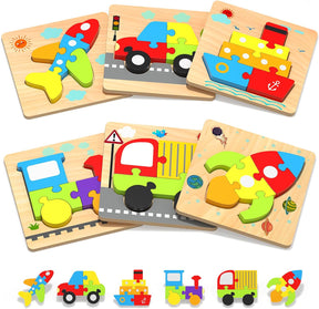 Wooden Toddler Puzzles Gifts Toys, 6 Vehicle Shape Montessori Toys Cykapu