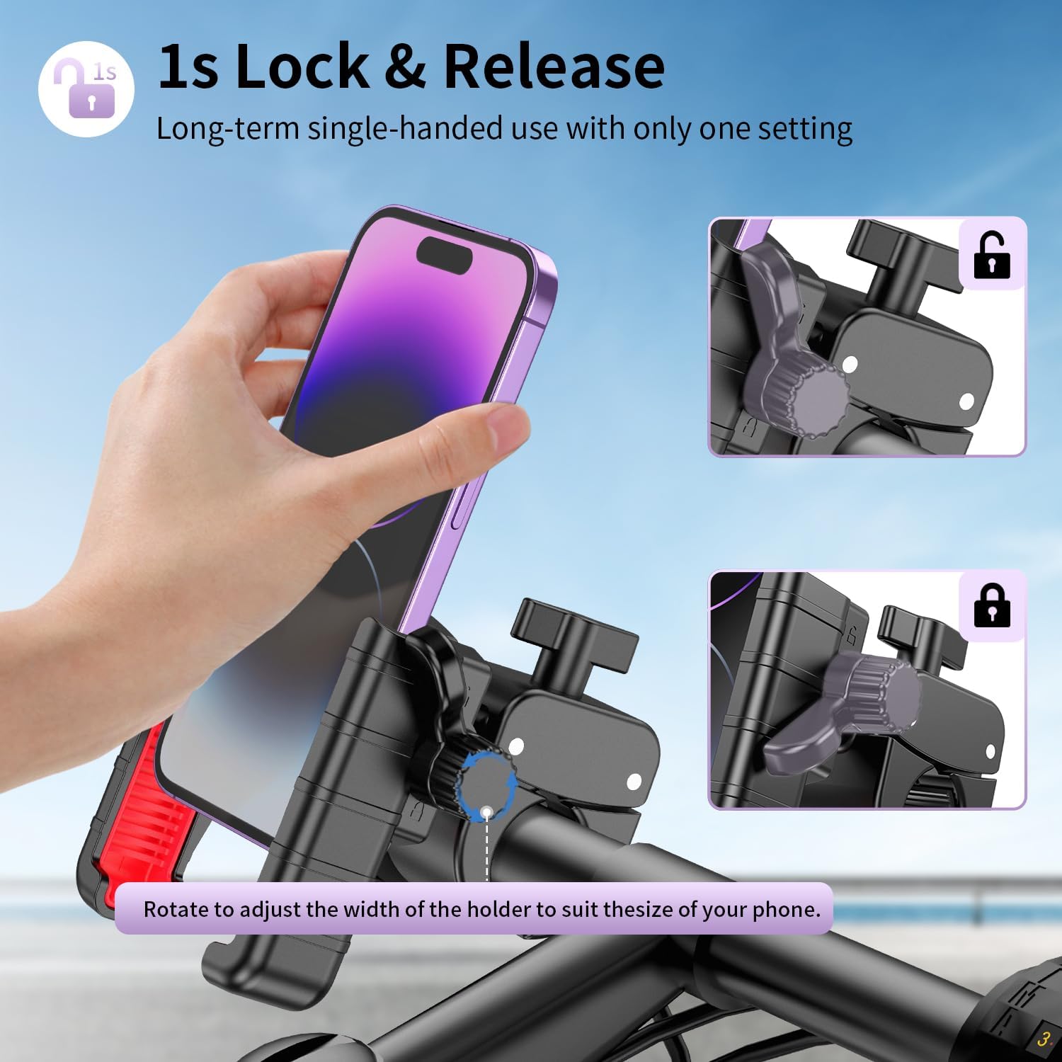 Bike Phone Mount Holder, Camera Friendly Motorcycle Phone Mount for Electric Scooter, Mountain, Dirt Bike and Motorcycle