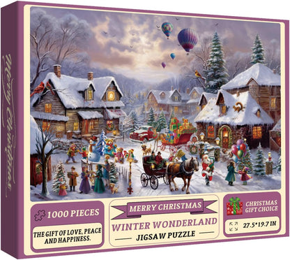 Christmas Puzzle 1000 Piece for Adult, Jigsaw Puzzle, Winter Christmas Town Santa Puzzle - Cykapu