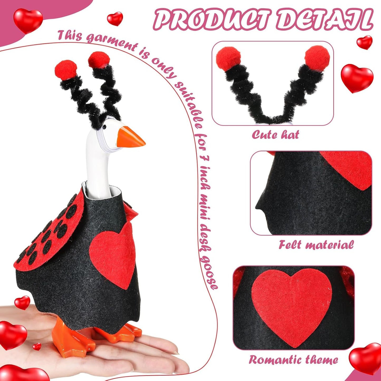 4 Sets Valentine's Day Mini Desk Goose Outfit 7 Inch Magnetic Silly Goose Statue Key Holder Red and Pink Romantic Valentine Clothes for Magnetic Duck Statue Table Desk Key Holder Decor