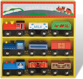 WoodenEdu Wooden Train Sets for Toddlers, 9 Pcs Train Toy Magnetic Sets Fits Brio, Thomas, Melissa and Doug, Kids for Boys Girls 3 4 5 Years Old - Cykapu