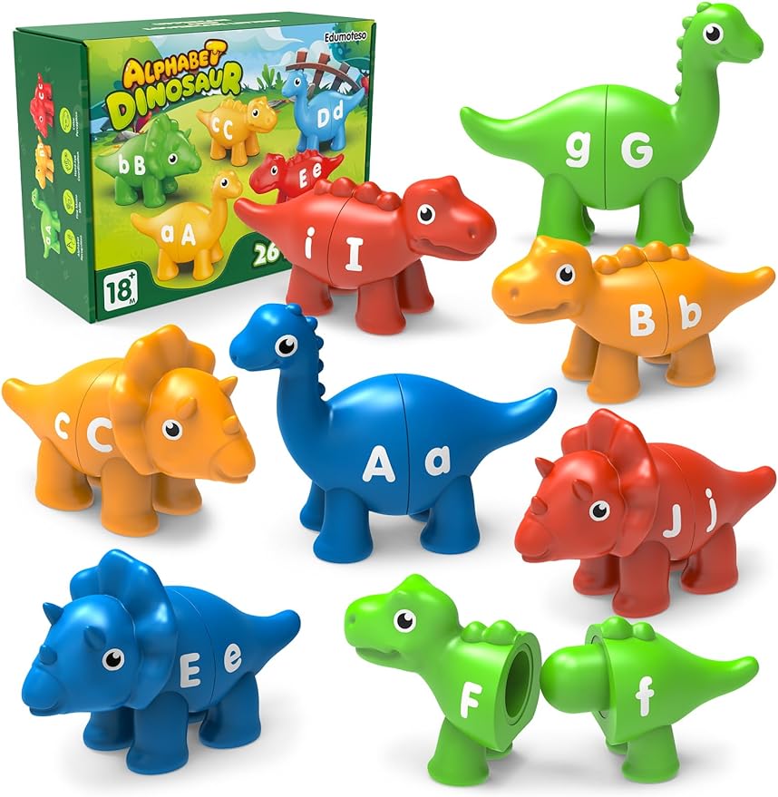 Learning Toys for 2 3 4 5 Year Old, 26PCS Dinosaur Alphabet Learning Toys with Uppercase and Lowercase - Cykapu