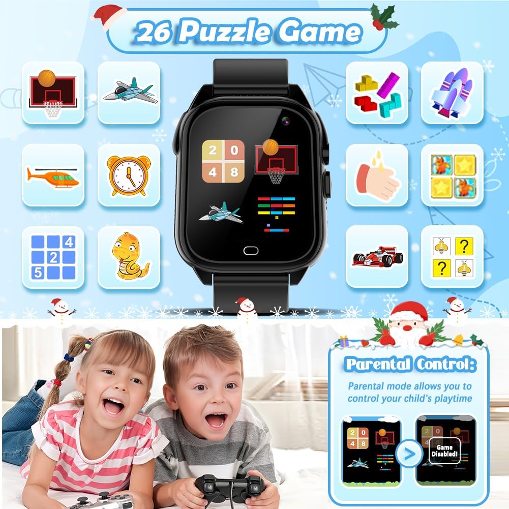 Kids Waterproof Smart Watch with 26 Games 1.44'' Touchscreen HD Camera Pedometer Recorder Music Player