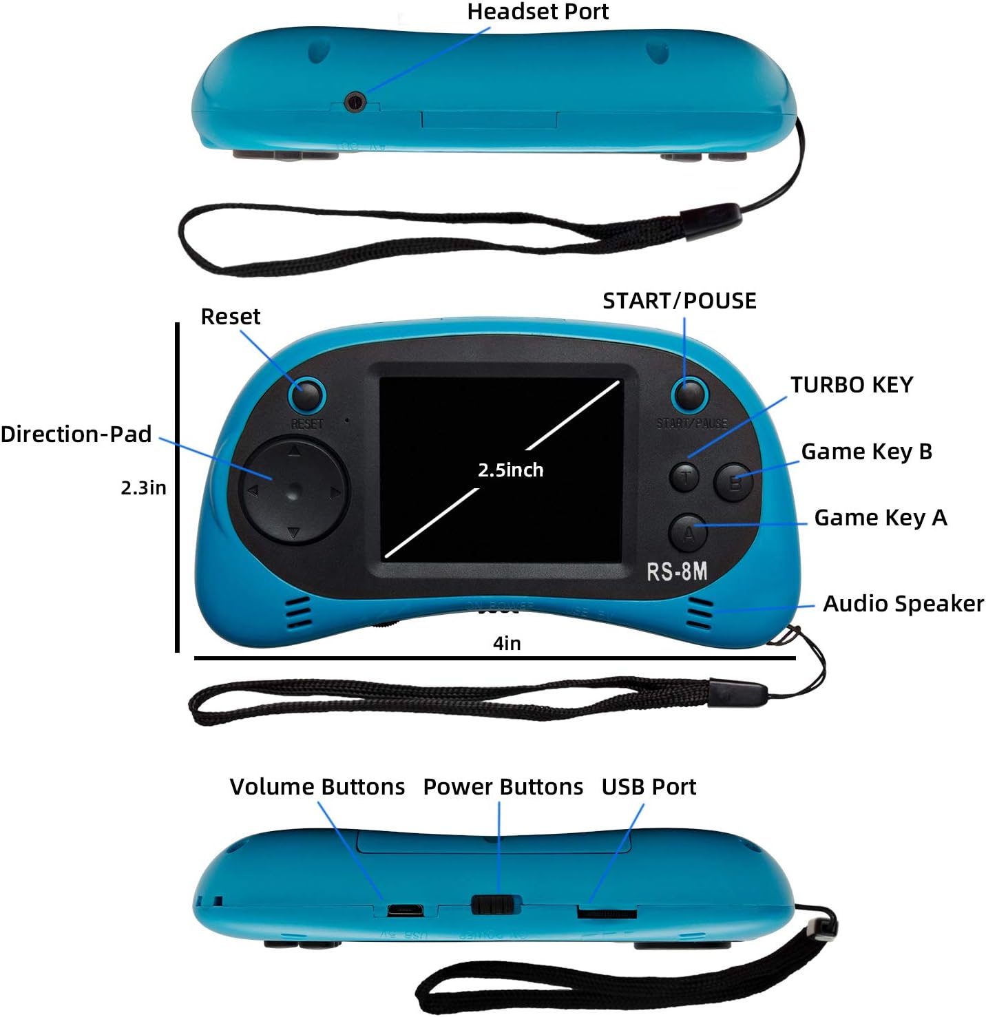 Kids Handheld Game Portable Video Game Player with 200 Games 16 Bit 2.5 Inch Screen Mini Retro Electronic Game Machine - Cykapu