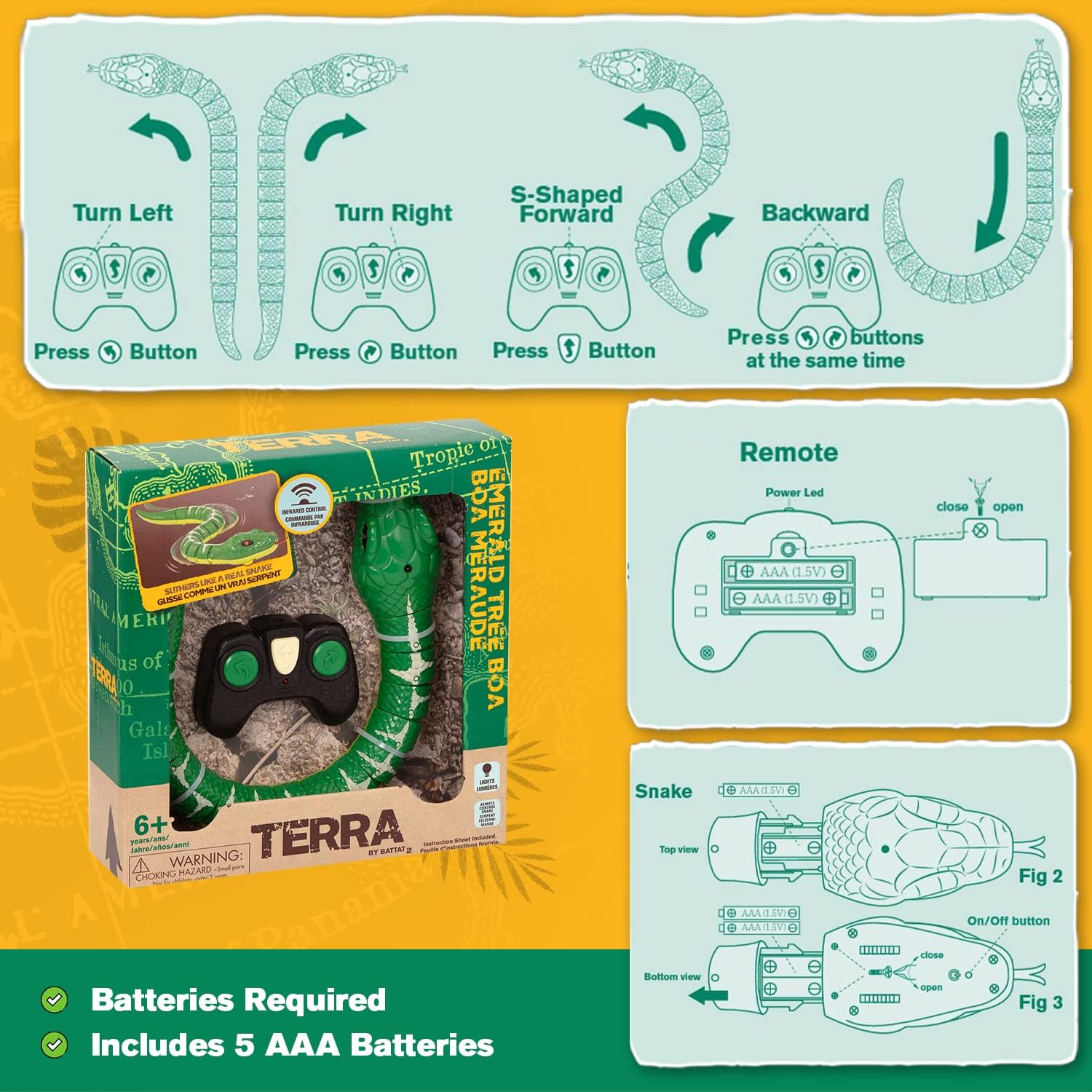 Terra by Battat Remote Control Emerald Tree Boa - Electronic Snake Toy - Cykapu