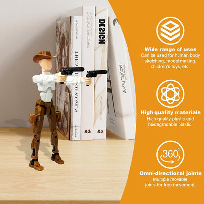 Action Figure, Assembly Completed 3D Printed Action Figure for Kids and Adults, Changeable Hands Western Cowboy Multi-Jointed Action Figures, Desktop Decorations for Action Figures Gifts