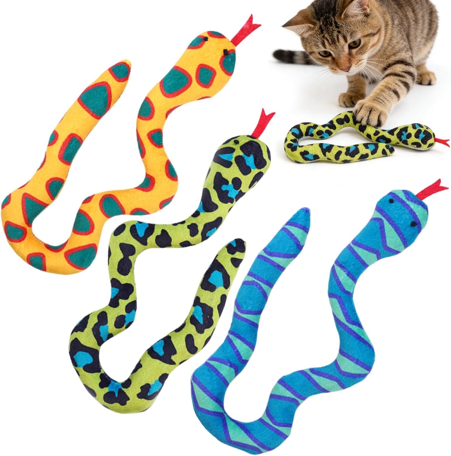 Cat Toys Interactive, Safe Teeth Cleaning Chew Catnip-Infused Snake-Shaped Cat Toys for Indoor