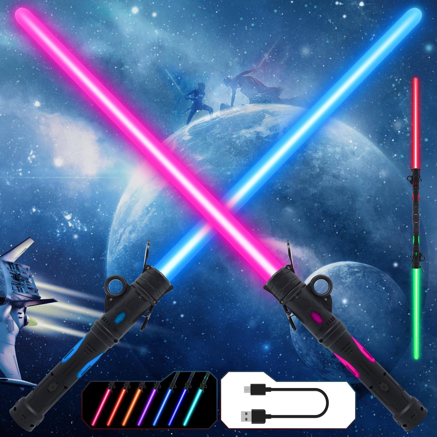 Light up Saber, 2-in-1 LED Dual Light Swords Set with 25 Color Changing Electronic Lights &3 Modes FX Sound - Cykapu