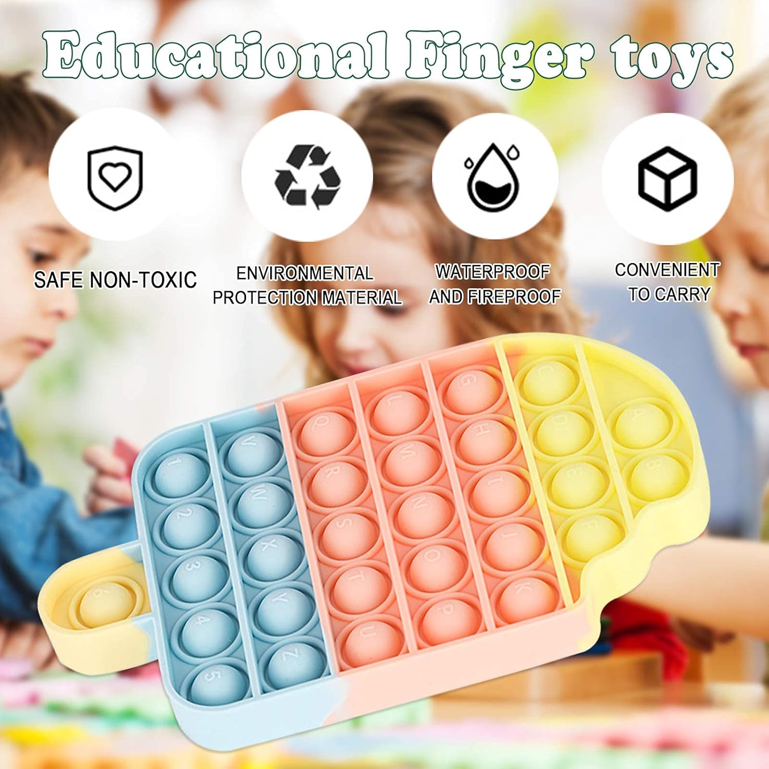 Cykapu Ice Cream Poppet Fidget Toy, Silicone Rainbow Push Bubble Pop Fidget Sensory Toy Cykapu