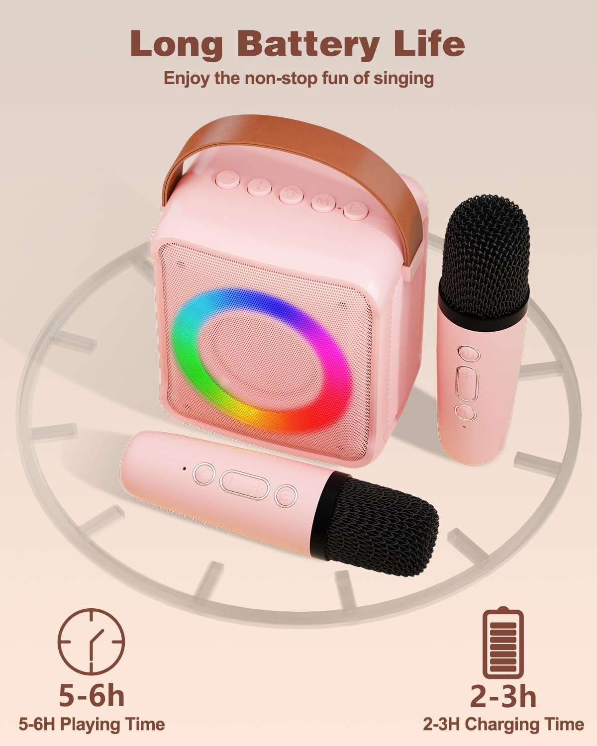 Mini Karaoke Machine for Kids Adults, Portable Bluetooth Speaker with 2 Wireless Microphones, Microphone Speaker Set Cykapu