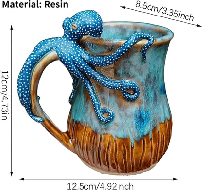 Ocean Creature Octopus Mug Home Decoration Ornaments, 3D Octopus Mug Funny Resin Mugs, Handmade Unique Octopus Shaped Statue Cup Decorate