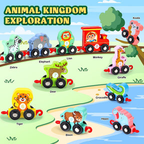 Toddler Toys for 2-3 Year Old Boy, Wooden Animal Train Set - Cykapu