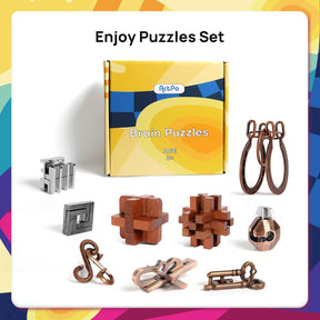 9pcs Puzzles Bulk Gift for Kids, Teens, and Adults Retro Wooden and Metal Unlock Interlock Brain Teaser Toys - Cykapu